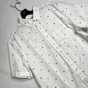 NWT White Polka Dot Short Sleeve Shirt Mens L Slim Fit Stretch Oxford Preppy